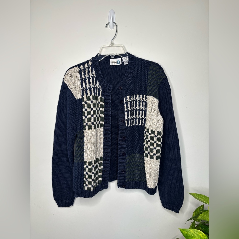 BN5 Vintage Paul Harris Design Chunky Color block Knit Cardigan Sweater Large